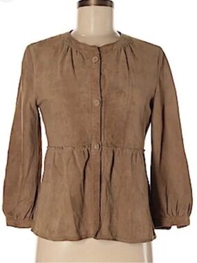 Banana Republic Supple Brown Leather Suede 3/4 Sleeve Jacket Blouse - S